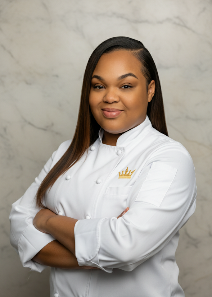Portrait of Chef Regina Whittington in her white chef coat